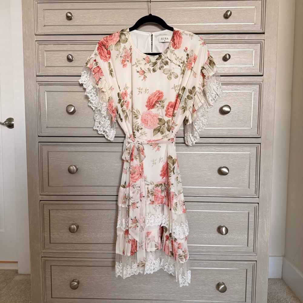 Aura Pink and Green Floral Dress